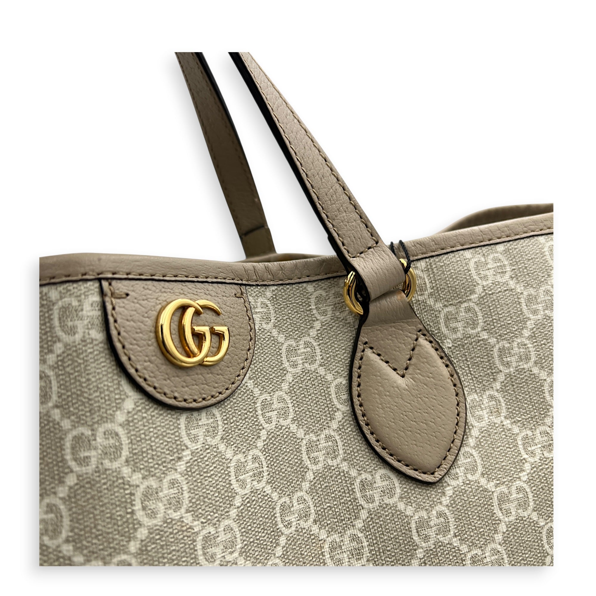 Ophidia Tote Bag Beige in Coated Canvas, Gold hardware