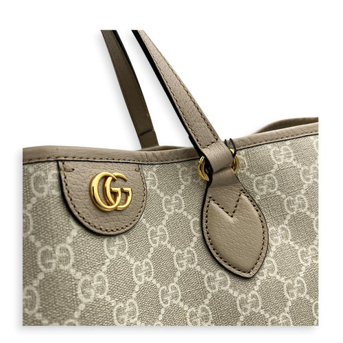 Ophidia Tote Bag Beige in Coated Canvas, Gold hardware