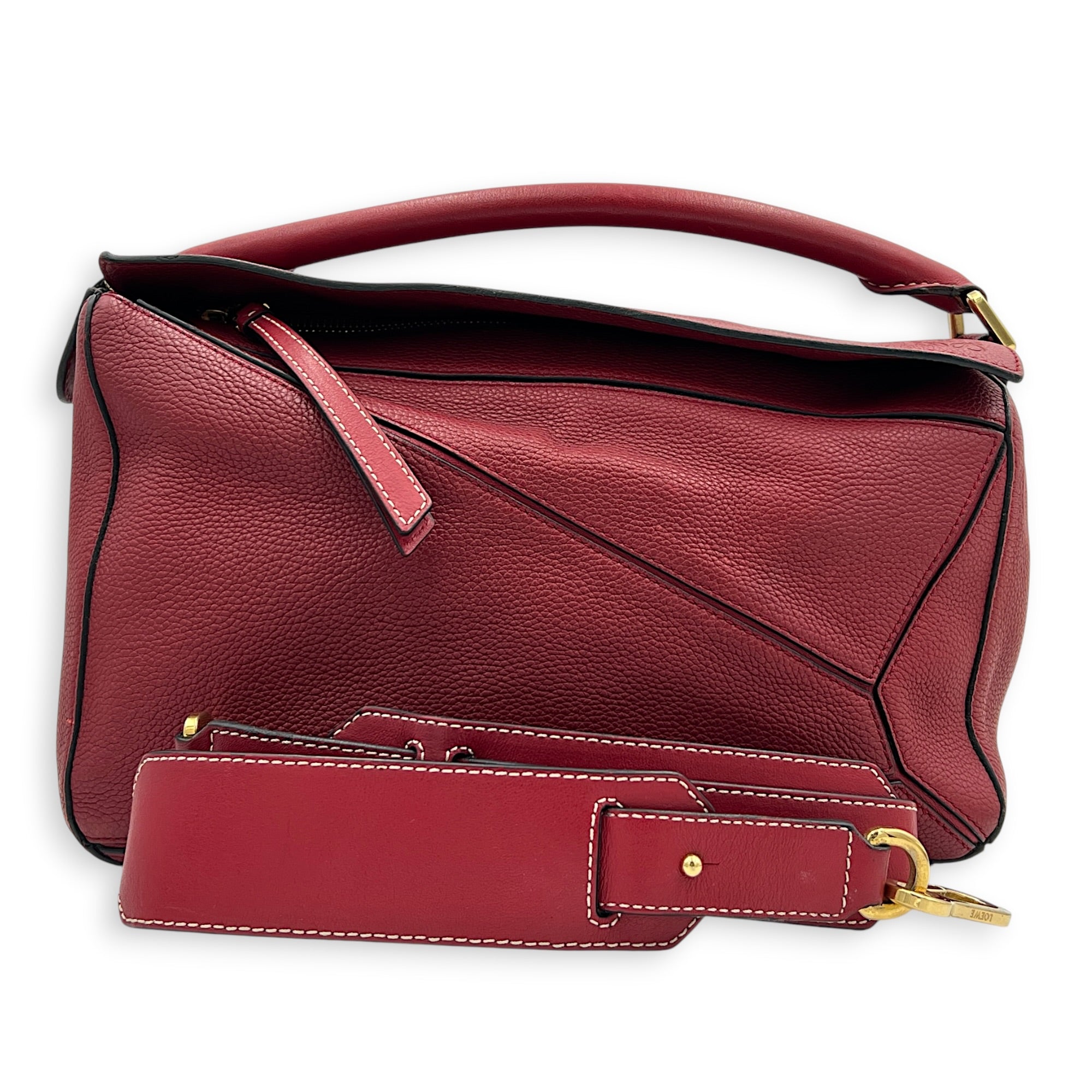 Puzzle Shoulder Bag Red in Calfskin, Gold hardware