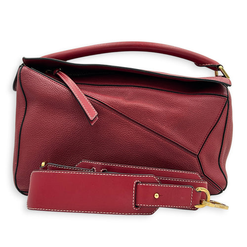 Puzzle Shoulder Bag Red in Calfskin, Gold hardware