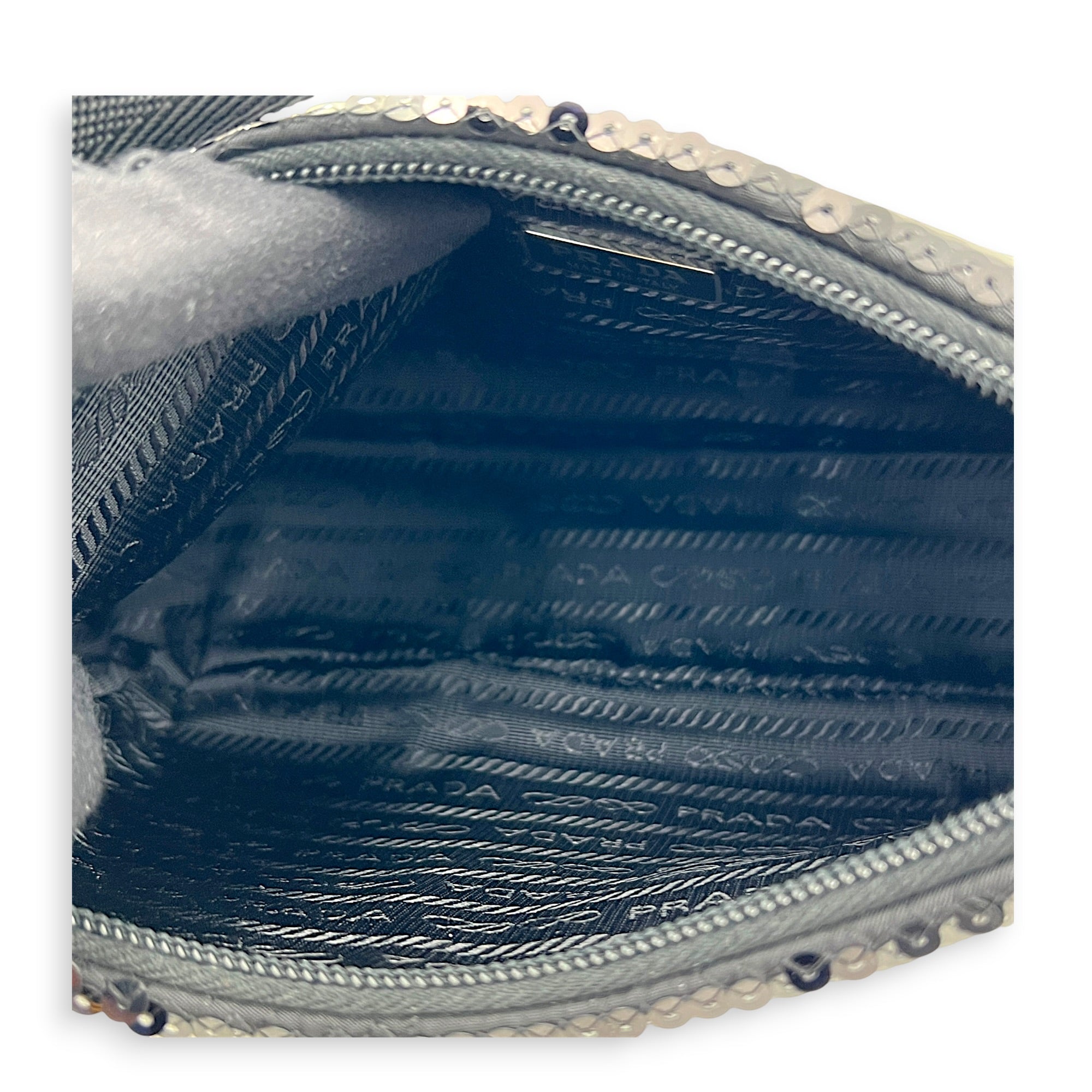 Re-Edition 2000 Shoulder Bag Black in Sequins, Silver hardware