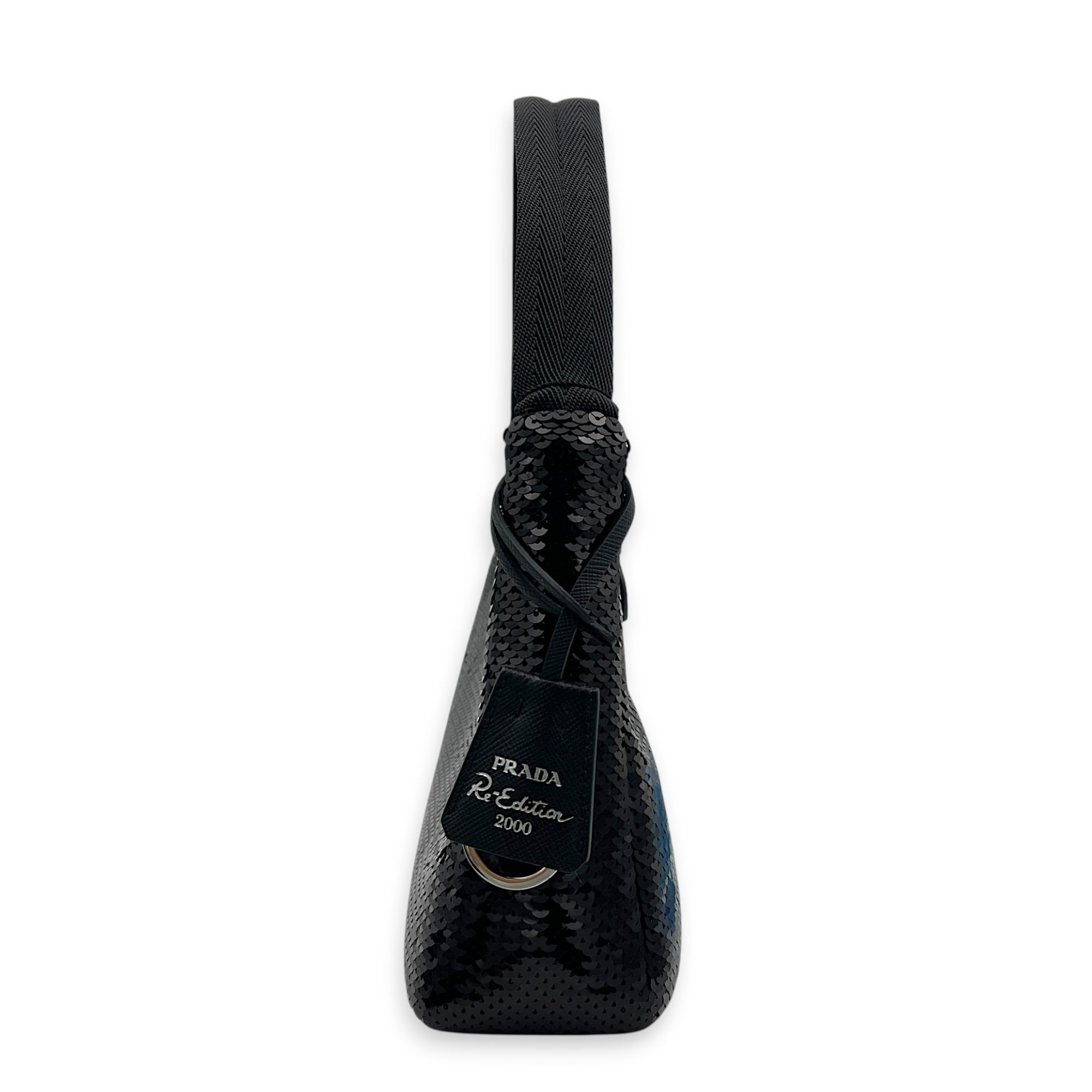 Re-Edition 2000 Shoulder Bag Black in Sequins, Silver hardware