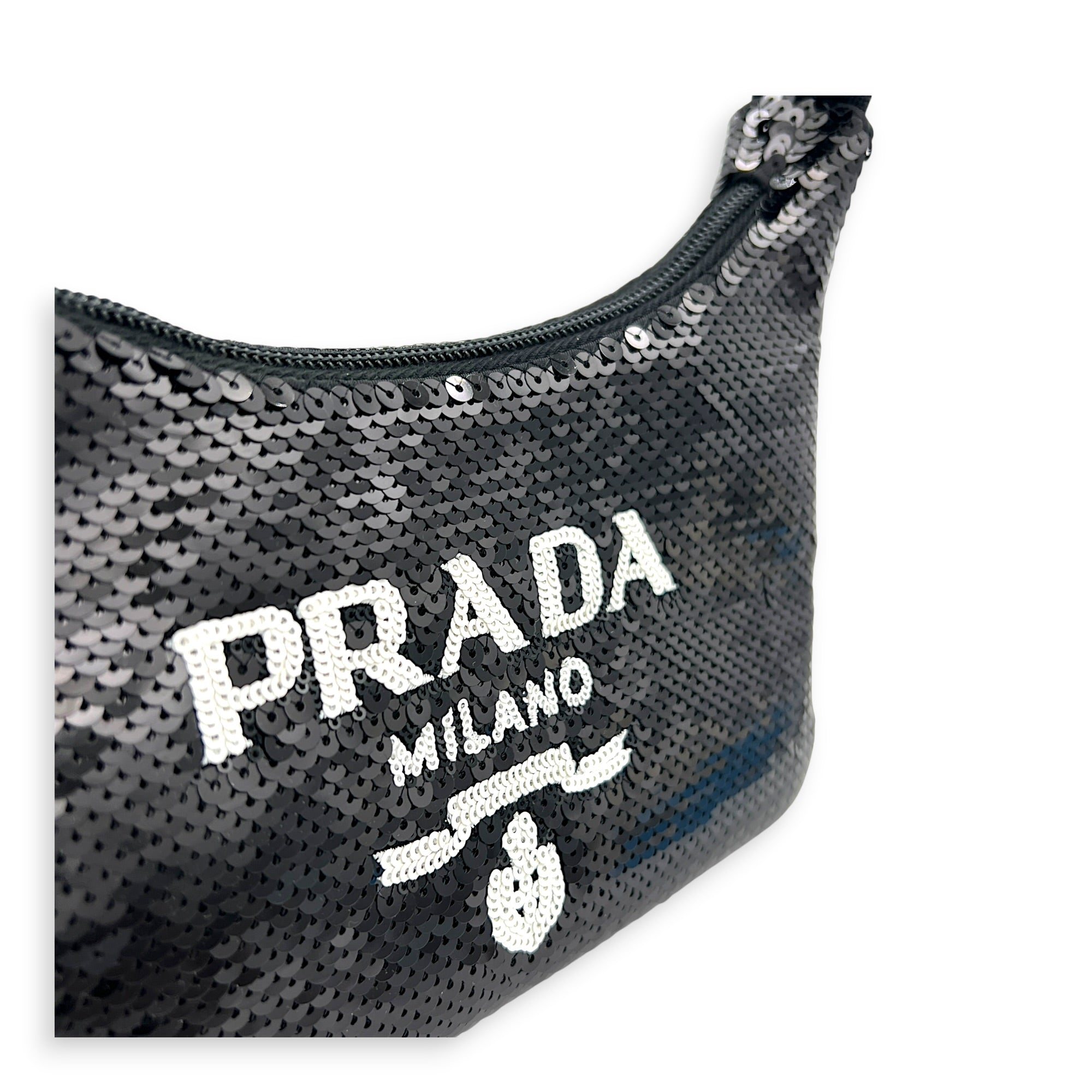 Re-Edition 2000 Shoulder Bag Black in Sequins, Silver hardware