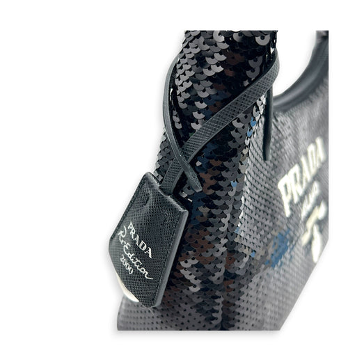 Re-Edition 2000 Shoulder Bag Black in Sequins, Silver hardware