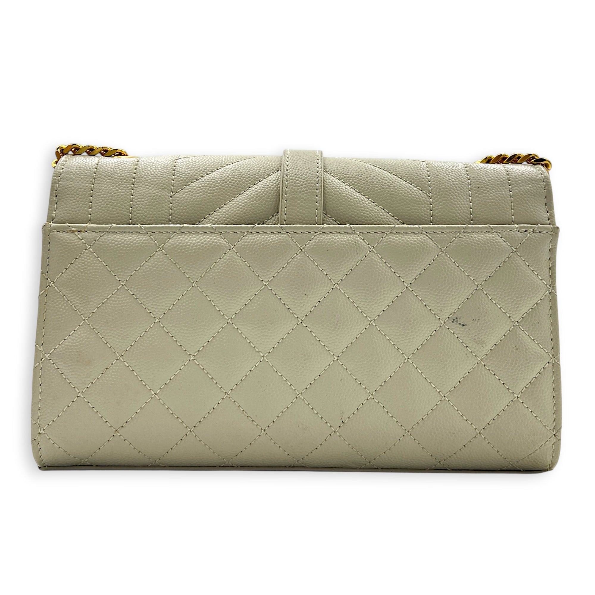 Envelope Shoulder Bag White in Grained Leather, Gold hardware