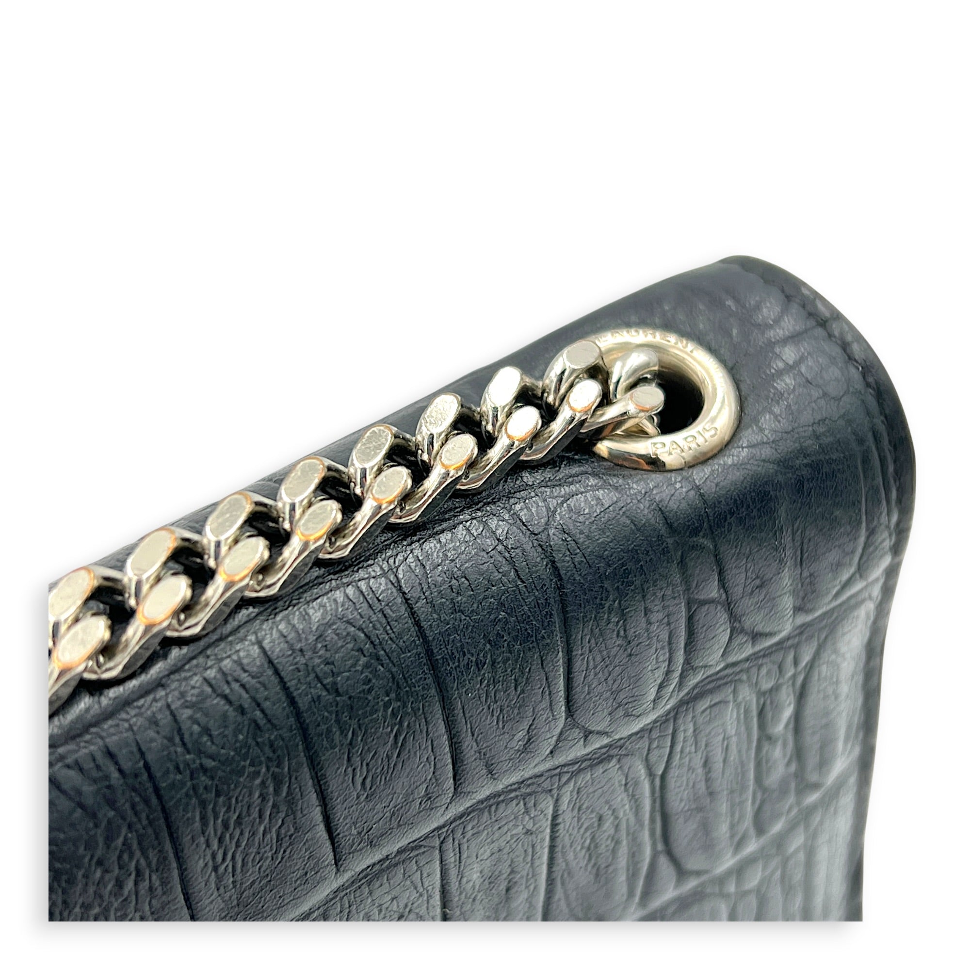 Kate Shoulder Bag Black in Crocodile Embossed Calfskin, Silver hardware