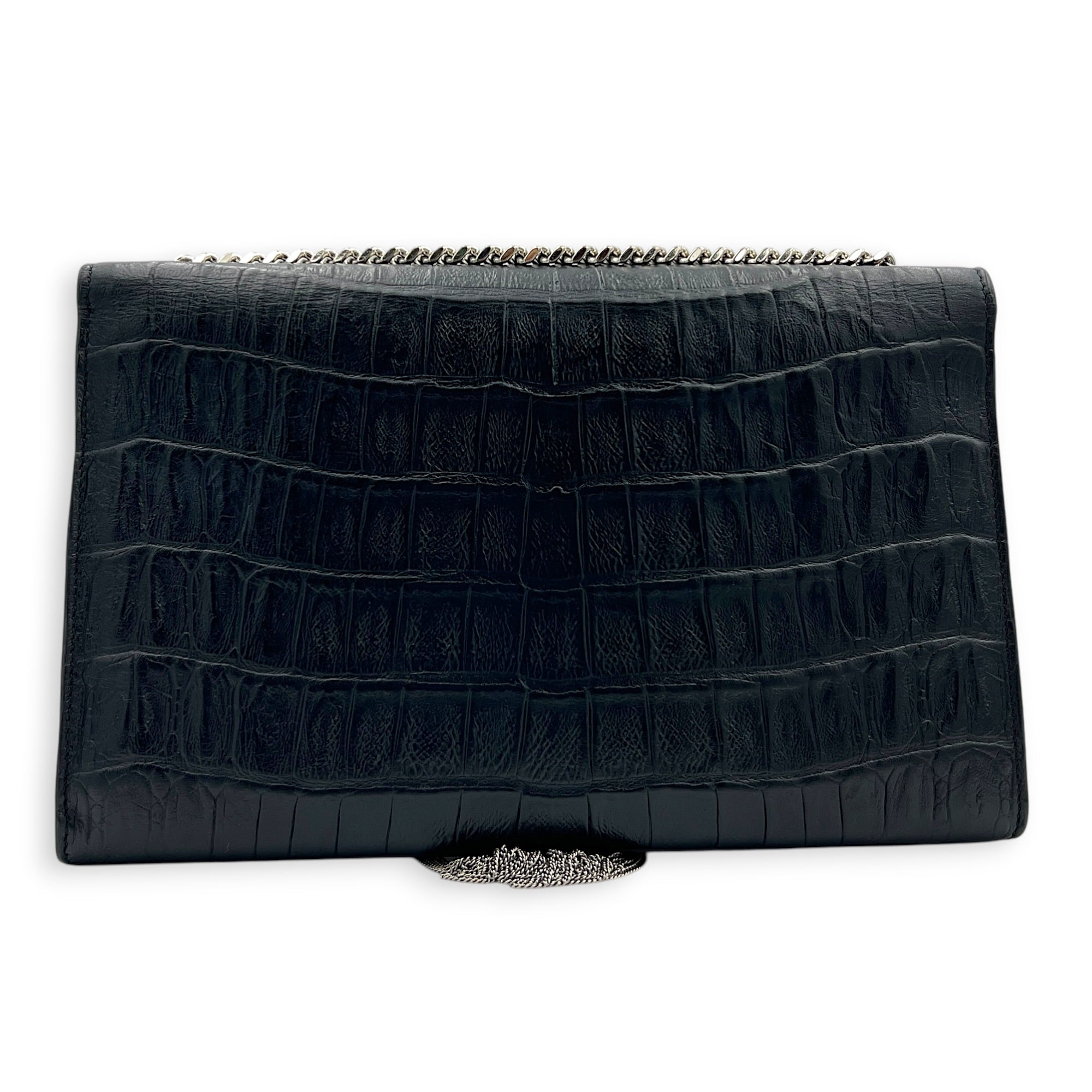 Kate Shoulder Bag Black in Crocodile Embossed Calfskin, Silver hardware