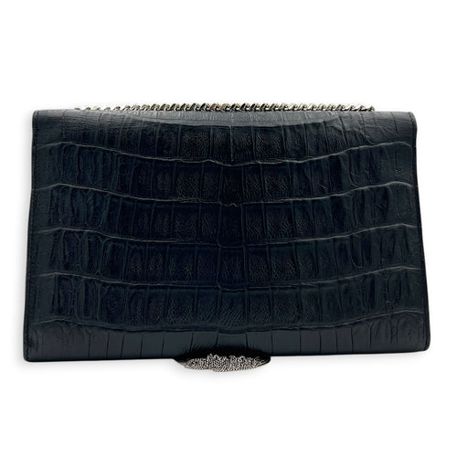 Kate Shoulder Bag Black in Crocodile Embossed Calfskin, Silver hardware
