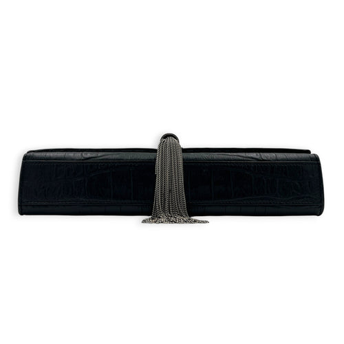 Kate Shoulder Bag Black in Crocodile Embossed Calfskin, Silver hardware