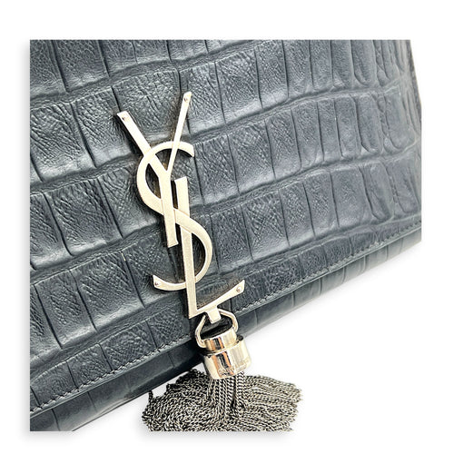 Kate Shoulder Bag Black in Crocodile Embossed Calfskin, Silver hardware