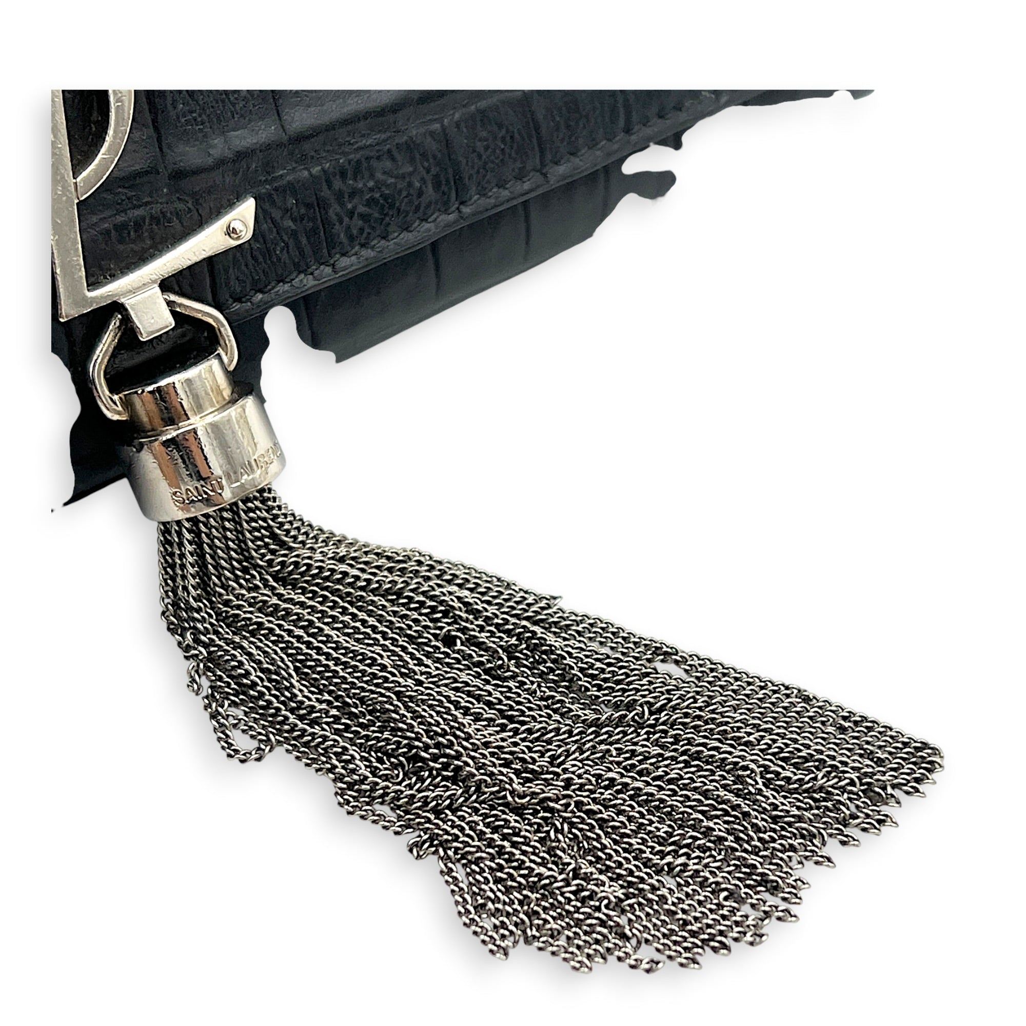 Kate Shoulder Bag Black in Crocodile Embossed Calfskin, Silver hardware