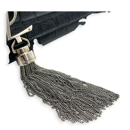 Kate Shoulder Bag Black in Crocodile Embossed Calfskin, Silver hardware