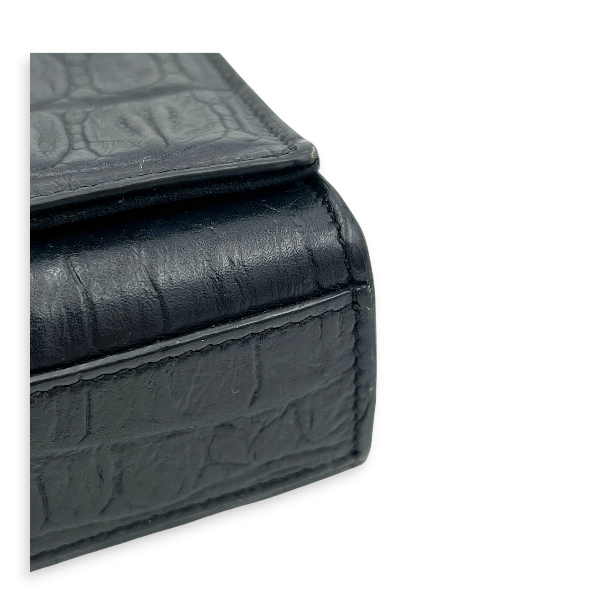 Kate Shoulder Bag Black in Crocodile Embossed Calfskin, Silver hardware