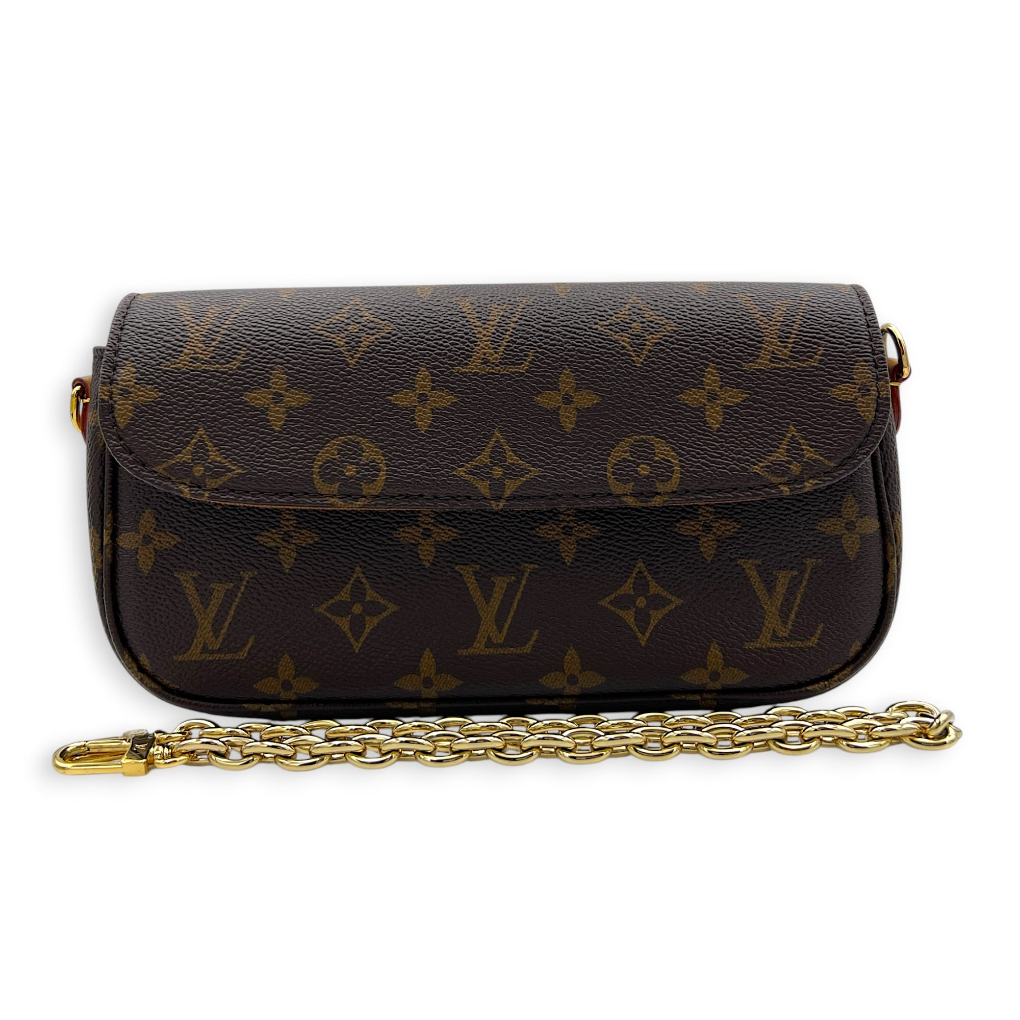 Lily Wallet On Chain Brown in Monogram Coated Canvas, Gold hardware