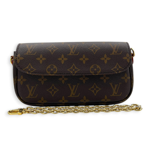 Lily Wallet On Chain Brown in Monogram Coated Canvas, Gold hardware