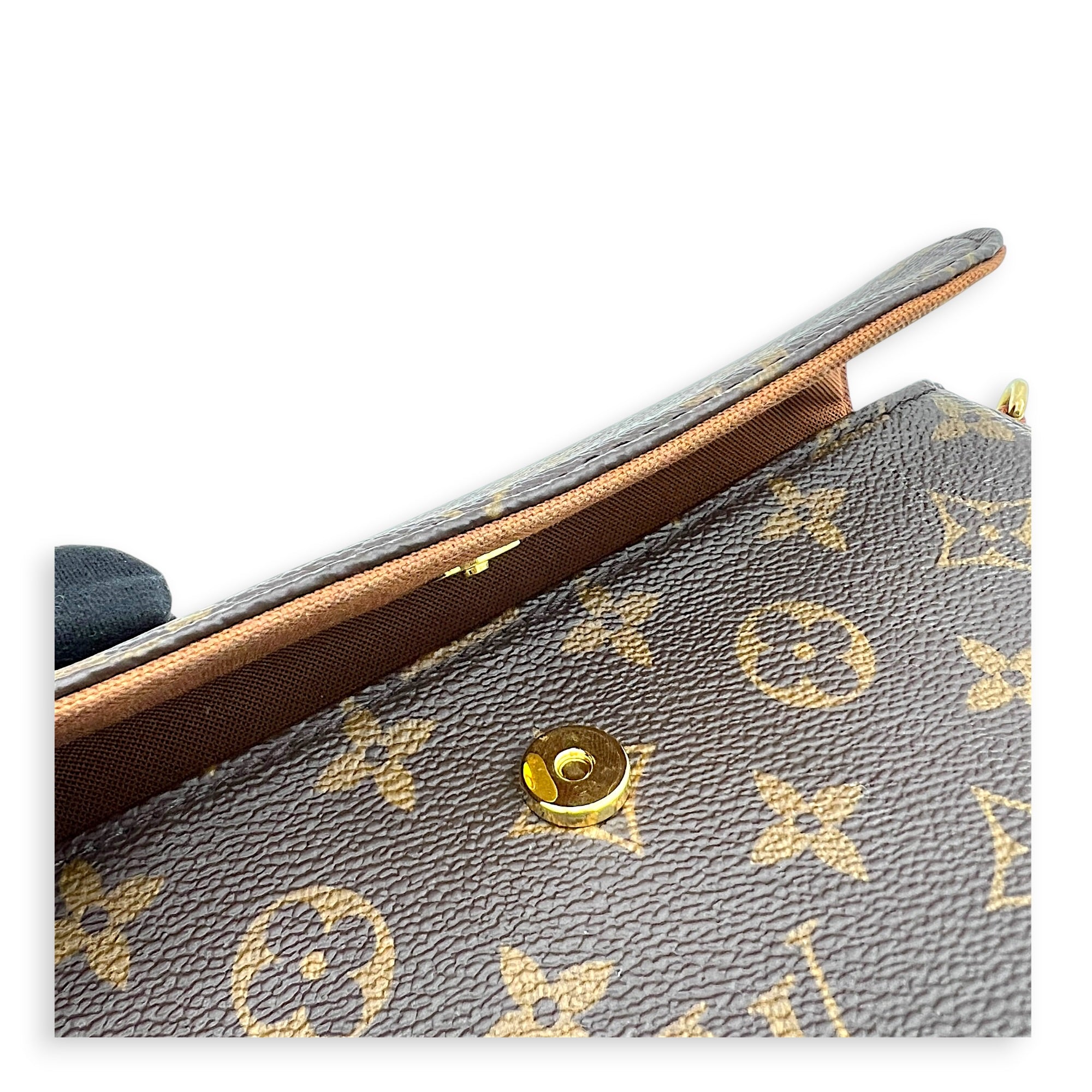 Lily Wallet On Chain Brown in Monogram Coated Canvas, Gold hardware