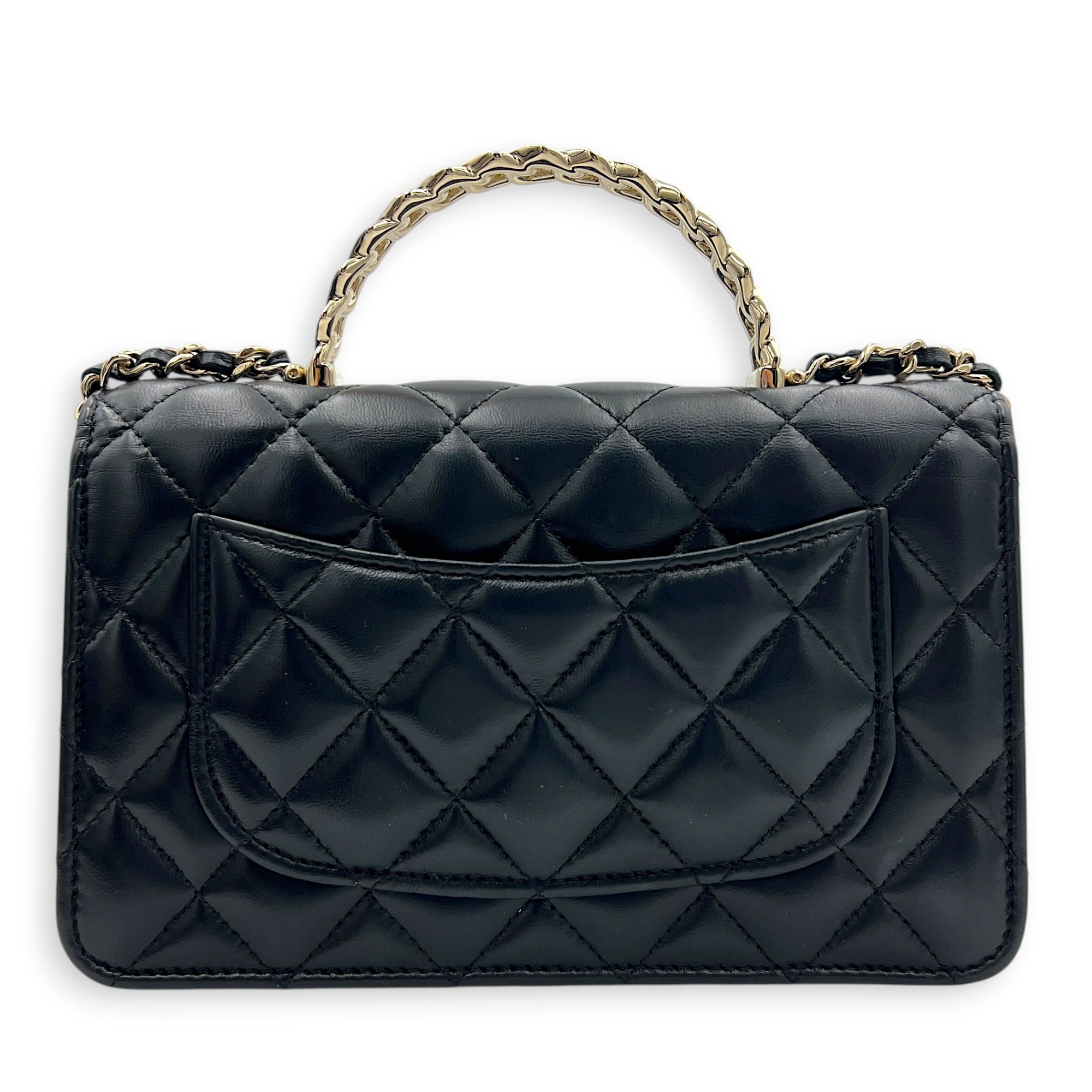 CC Top Handle Wallet On Chain Black in Lambskin, Gold hardware