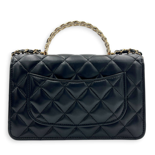 CC Top Handle Wallet On Chain Black in Lambskin, Gold hardware