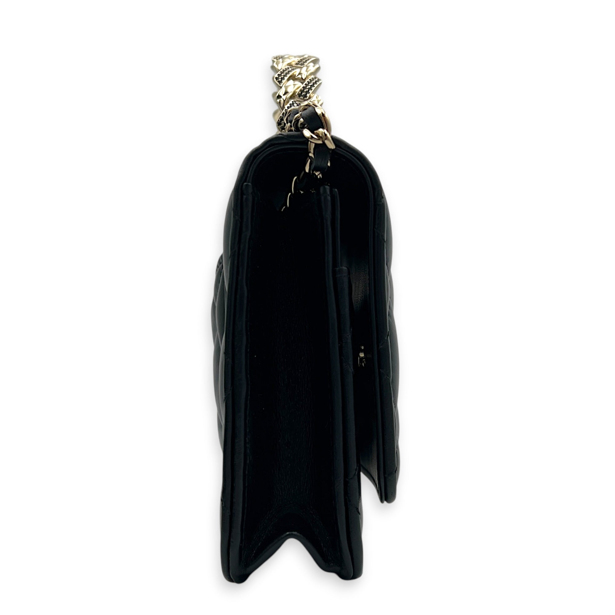 CC Top Handle Wallet On Chain Black in Lambskin, Gold hardware