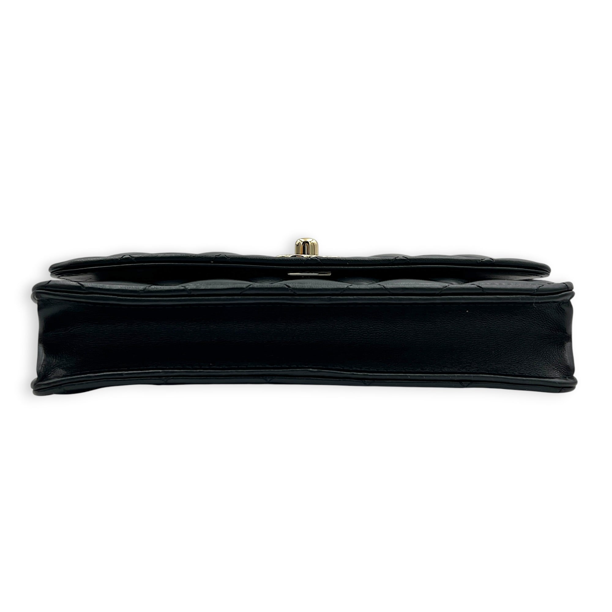 CC Top Handle Wallet On Chain Black in Lambskin, Gold hardware