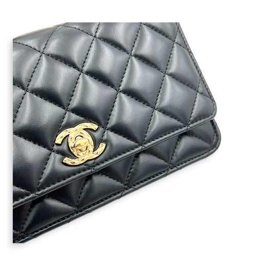 CC Top Handle Wallet On Chain Black in Lambskin, Gold hardware