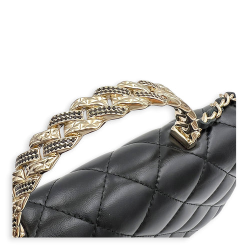 CC Top Handle Wallet On Chain Black in Lambskin, Gold hardware