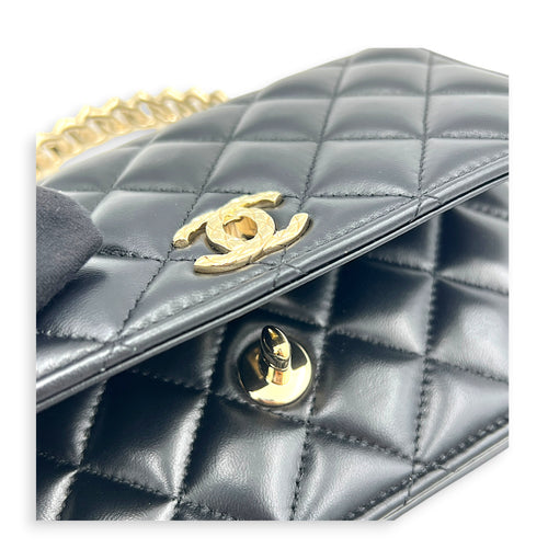 CC Top Handle Wallet On Chain Black in Lambskin, Gold hardware
