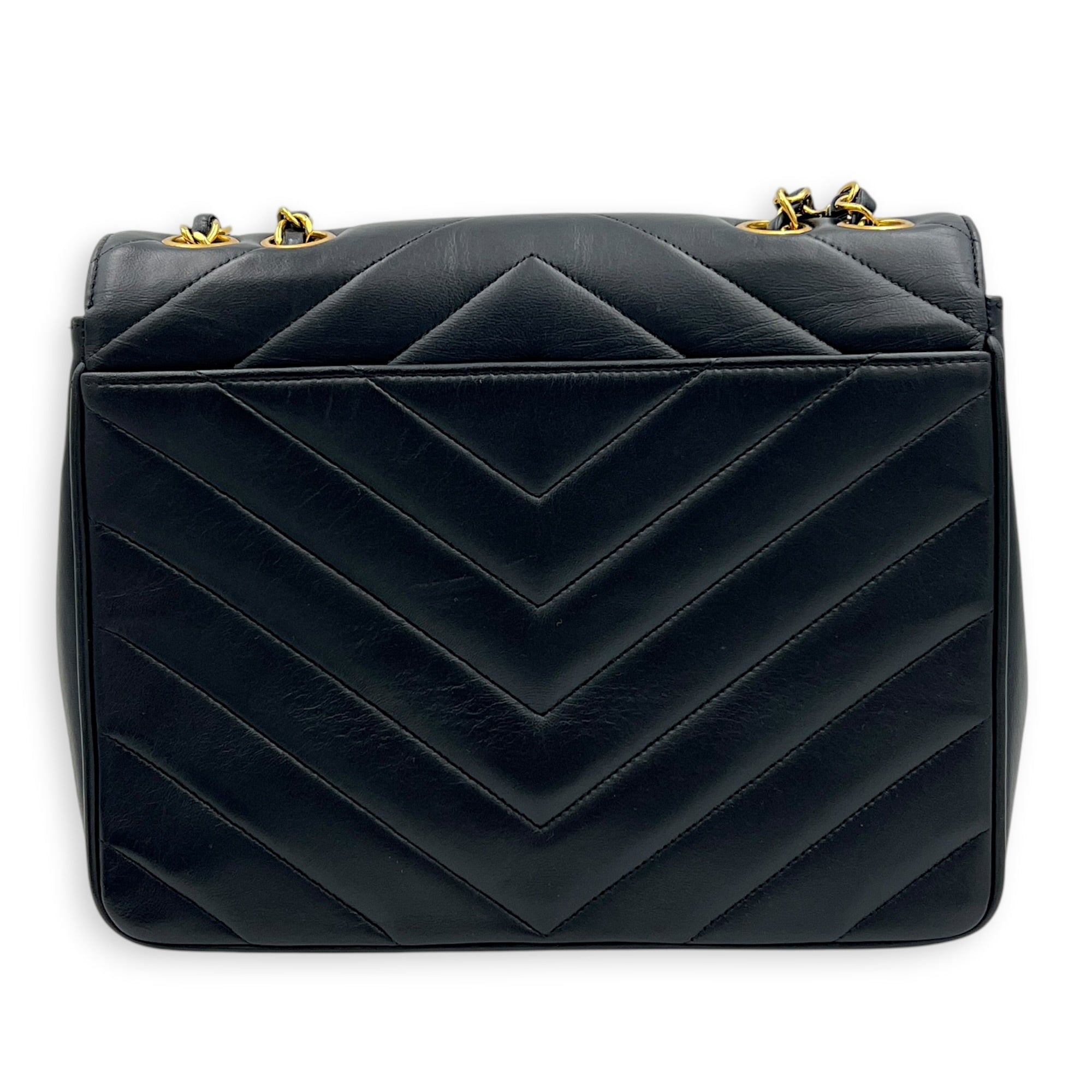 CC Vintage Chevron Envelope Flap Shoulder Bag Black in Lambskin, Gold hardware