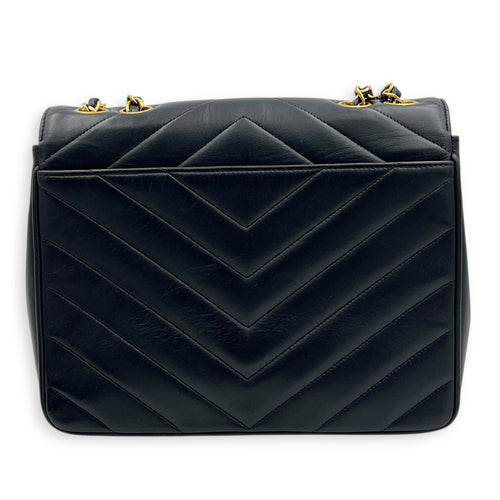 CC Vintage Chevron Envelope Flap Shoulder Bag Black in Lambskin, Gold hardware