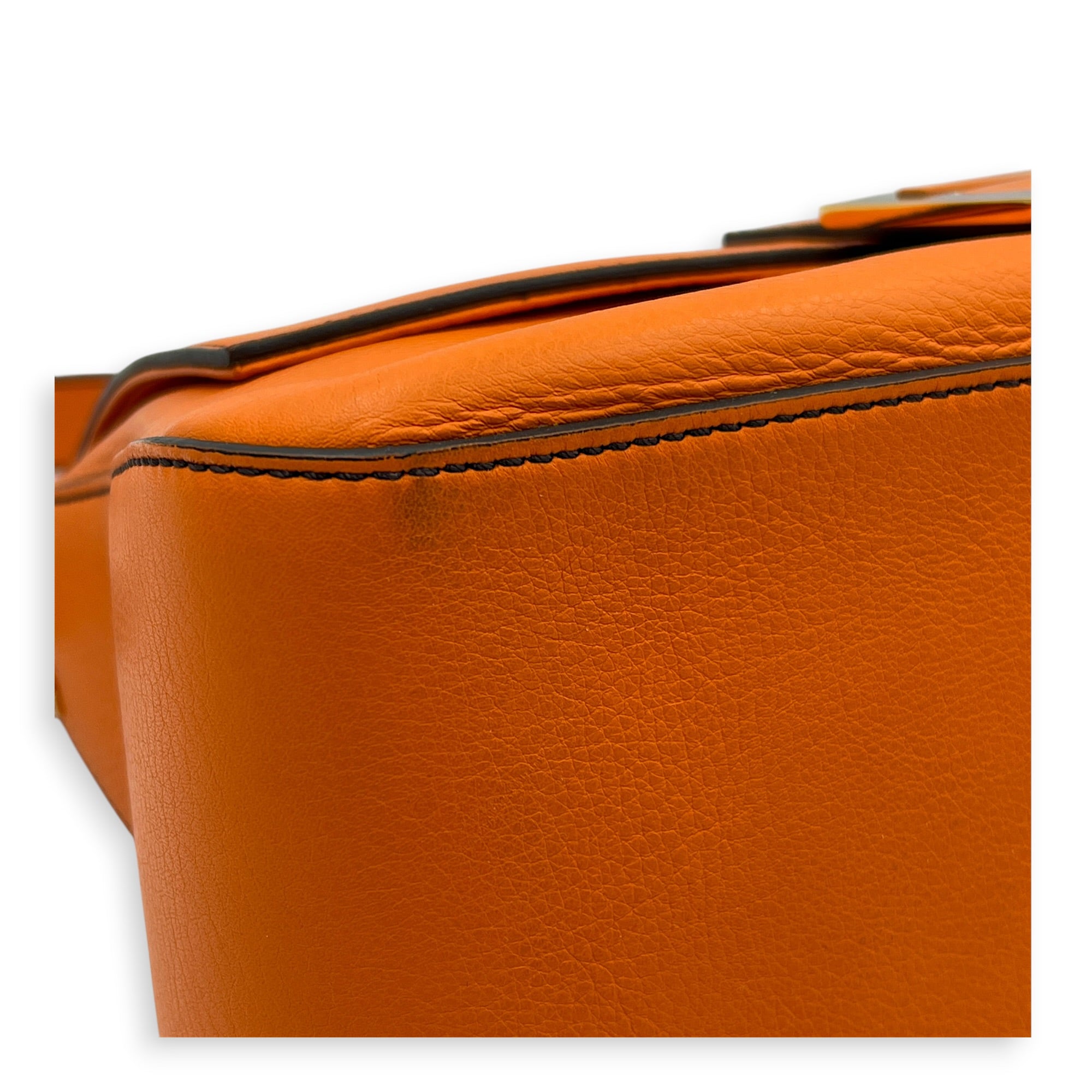 Mamma Forever Baguette Orange Shoulder Bag in Calfskin, Gold hardware