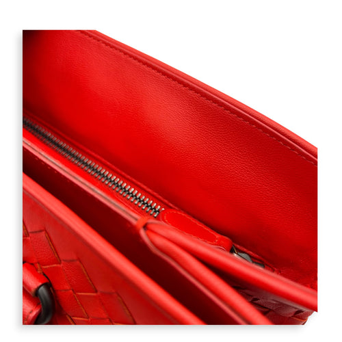 Intrecciato Top Handle Bag Red in Calfskin, Ruthenium hardware