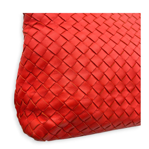 Intrecciato Top Handle Bag Red in Calfskin, Ruthenium hardware