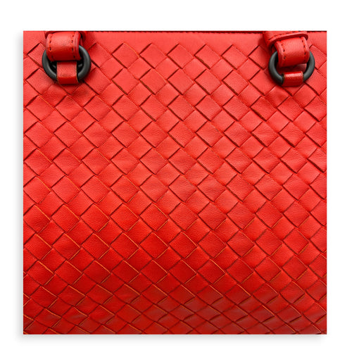 Intrecciato Top Handle Bag Red in Calfskin, Ruthenium hardware