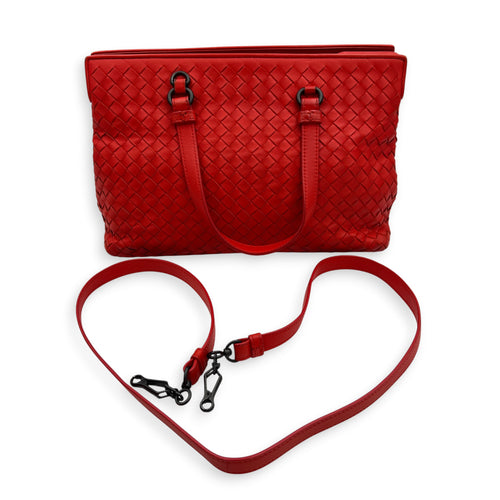Intrecciato Top Handle Bag Red in Calfskin, Ruthenium hardware