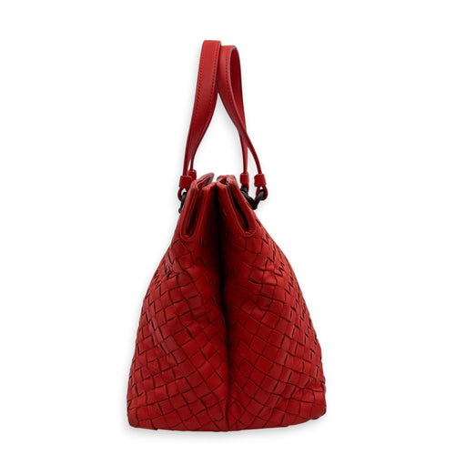 Intrecciato Top Handle Bag Red in Calfskin, Ruthenium hardware