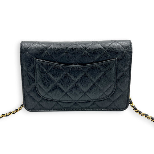 CC Wallet On Chain Black in Caviar Leather, Gold hardware