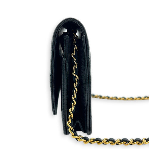 CC Wallet On Chain Black in Caviar Leather, Gold hardware