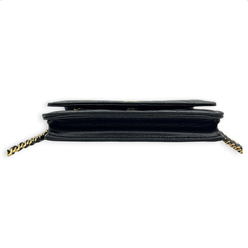CC Wallet On Chain Black in Caviar Leather, Gold hardware