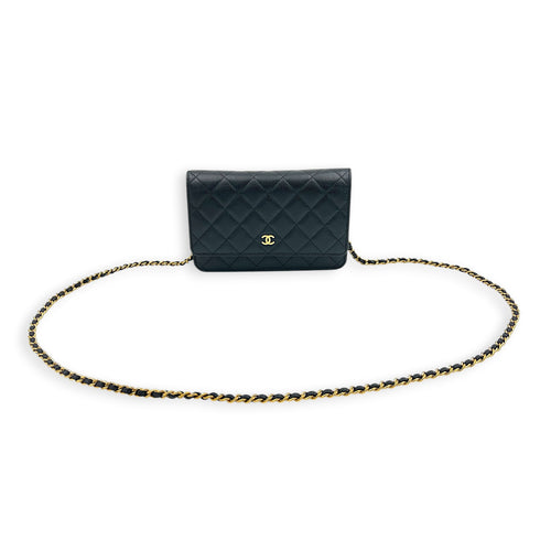 CC Wallet On Chain Black in Caviar Leather, Gold hardware