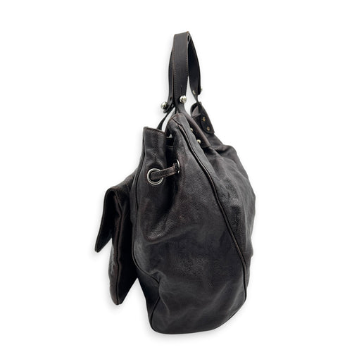 2.55 Top Handle Bag Brown in Caviar Leather, Silver hardware