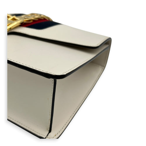 Sylvie White Shoulder Bag in Calfskin, Gold hardware