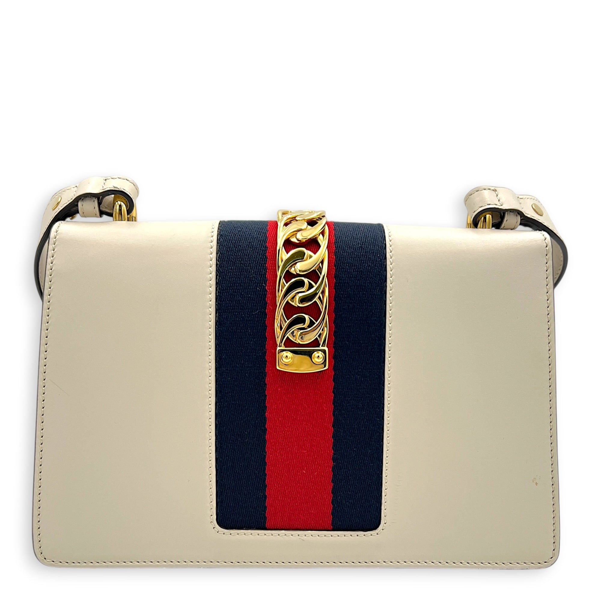 Sylvie White Shoulder Bag in Calfskin, Gold hardware
