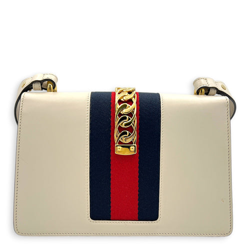 Sylvie White Shoulder Bag in Calfskin, Gold hardware