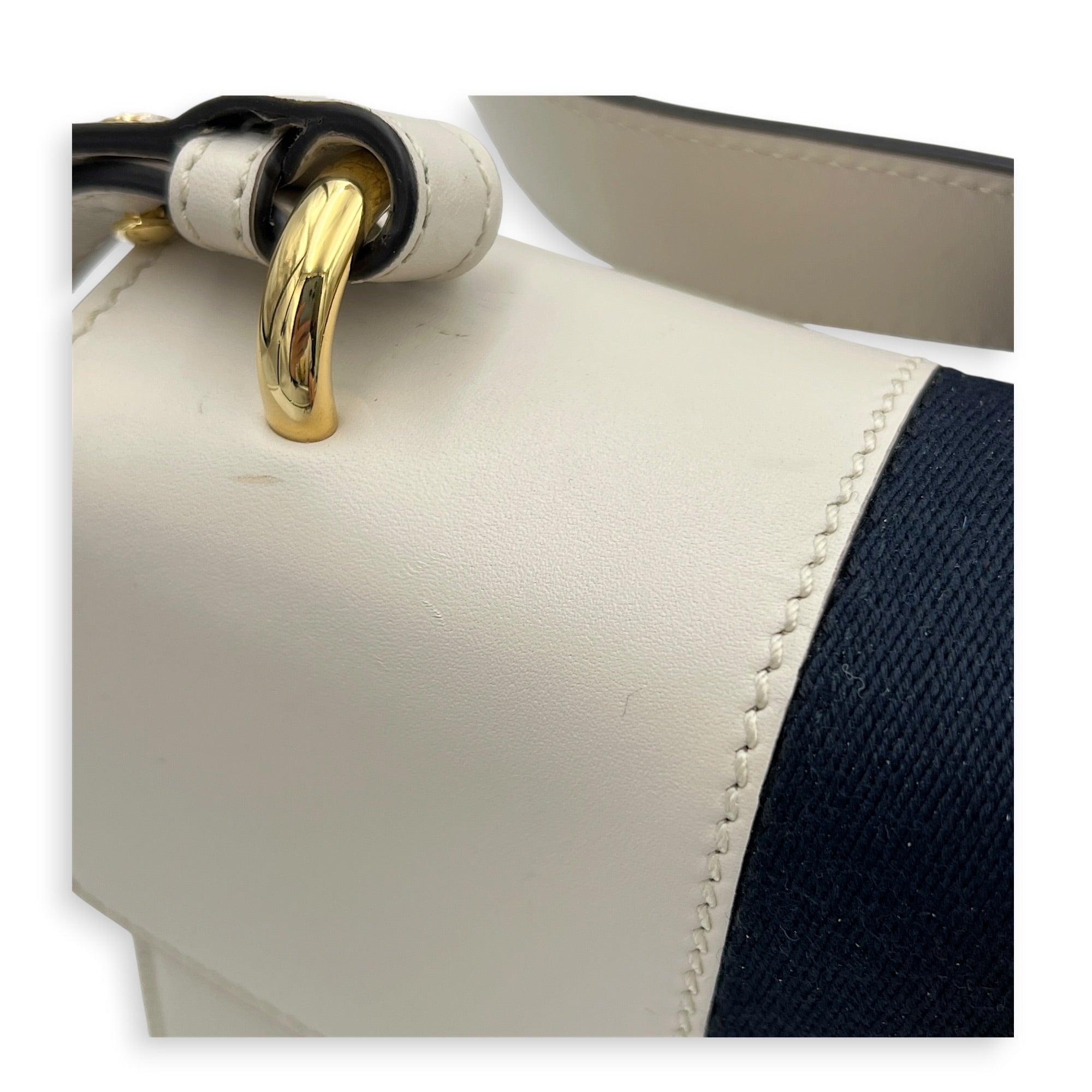 Sylvie White Shoulder Bag in Calfskin, Gold hardware