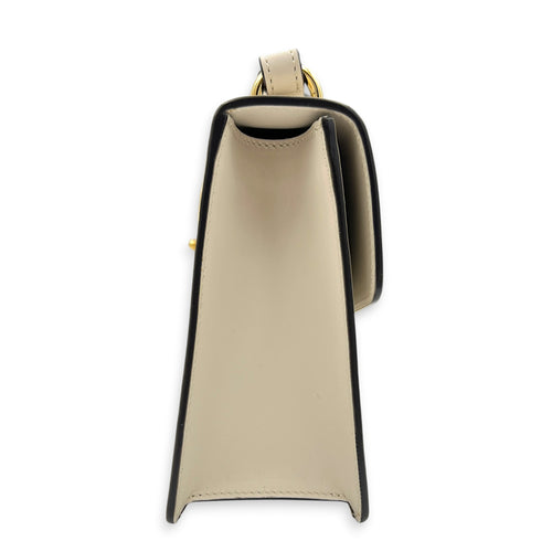 Sylvie White Shoulder Bag in Calfskin, Gold hardware