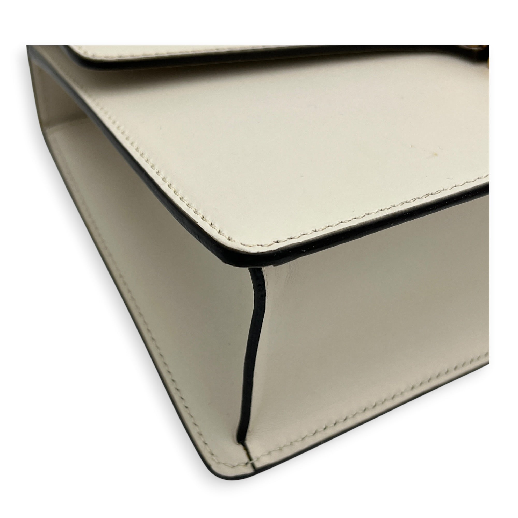 Sylvie White Shoulder Bag in Calfskin, Gold hardware