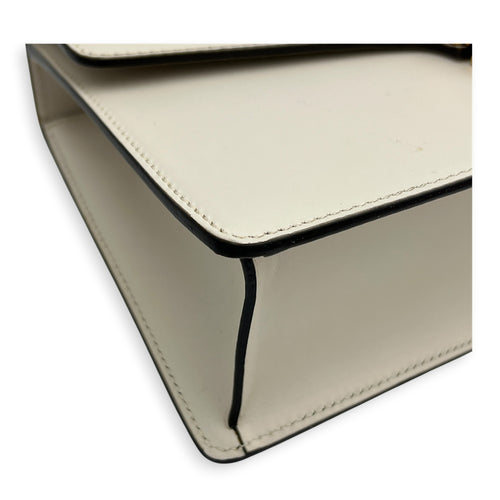 Sylvie White Shoulder Bag in Calfskin, Gold hardware