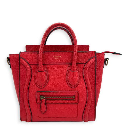 Luggage Top Handle Bag Red in Calfskin, Gold hardware