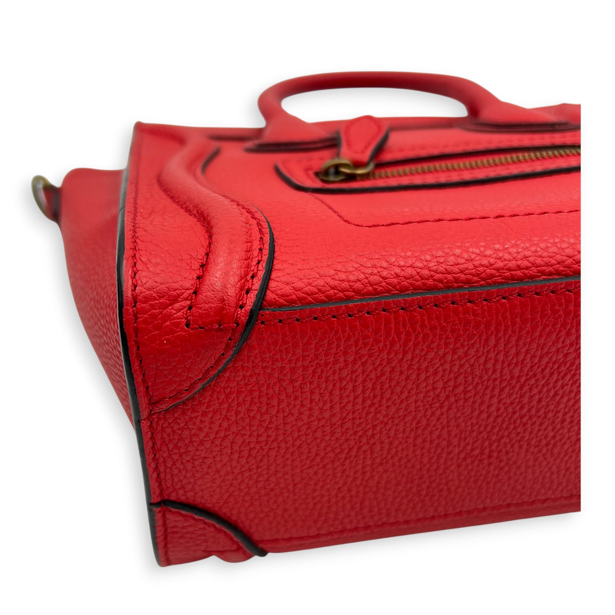 Luggage Top Handle Bag Red in Calfskin, Gold hardware