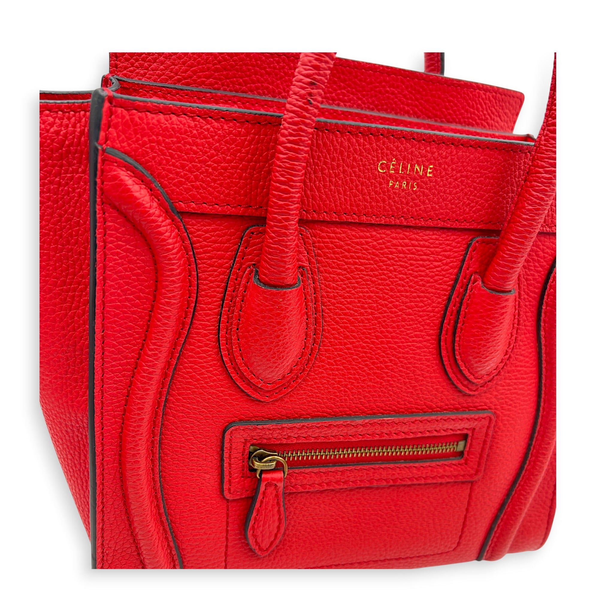 Luggage Top Handle Bag Red in Calfskin, Gold hardware